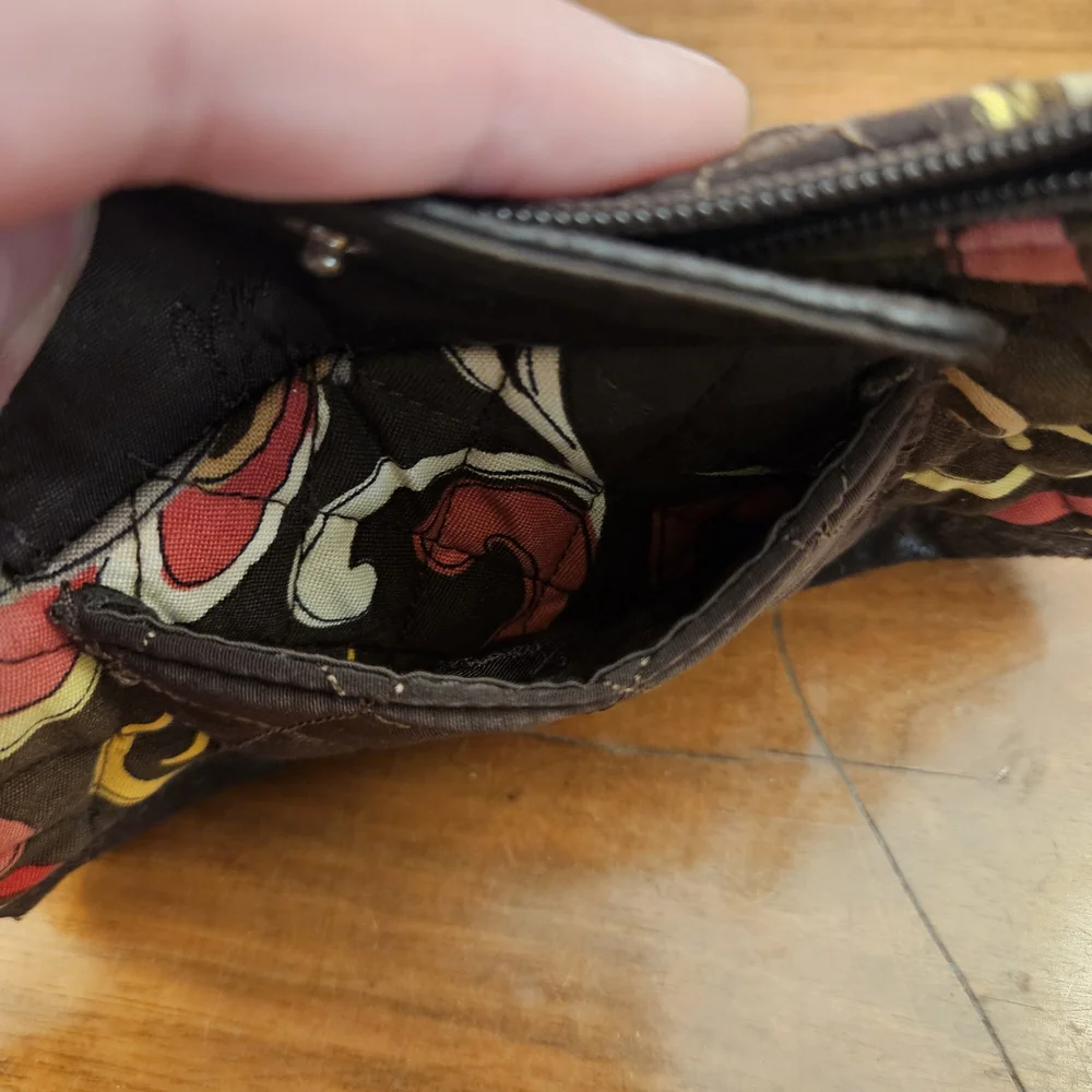 Vera‎ Bradley Wristlet Wallet Puccini Brown Floral Swirl Small Make Up Pouch Bag
